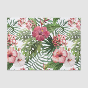 Tropical hibiscus flowers leaves foliage pattern tissue paper