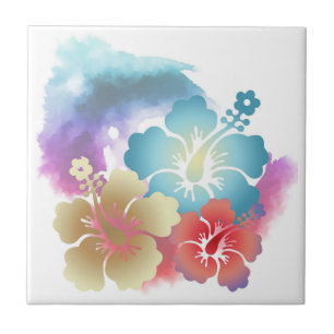 Tropical Hibiscus Flowers Multi Colour Ceramic Til Ceramic Tile