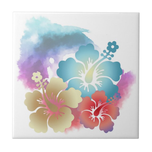 Tropical Hibiscus Flowers Multi Colour Ceramic Til Ceramic Tile (Front)