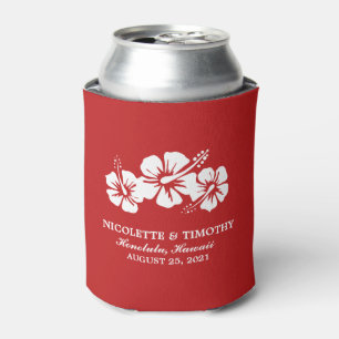 Tropical Hibiscus Flowers   Red Wedding Can Cooler