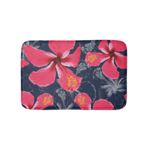 Tropical Hibiscus Flowers Summer Design Bath Mat