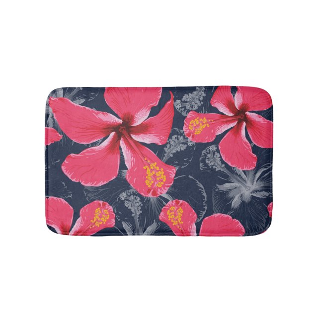 Tropical Hibiscus Flowers Summer Design Bath Mat (Front)