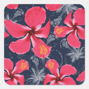 Tropical Hibiscus Flowers Summer Design Square Sticker