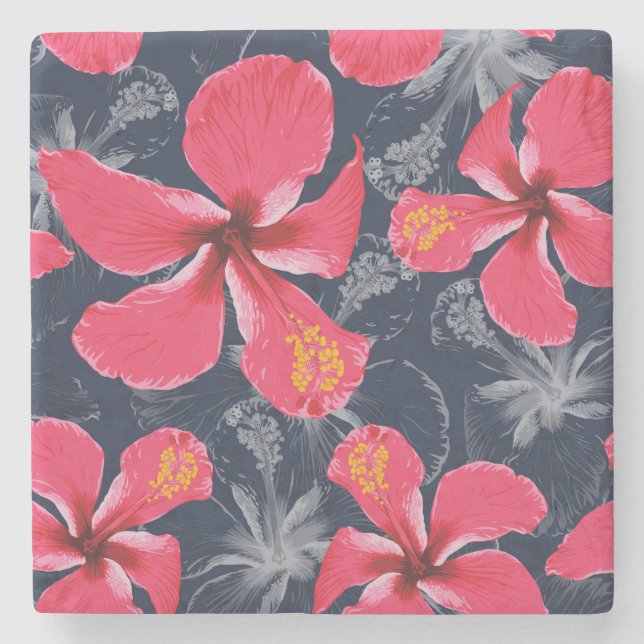Tropical Hibiscus Flowers Summer Design Stone Coaster (Front)