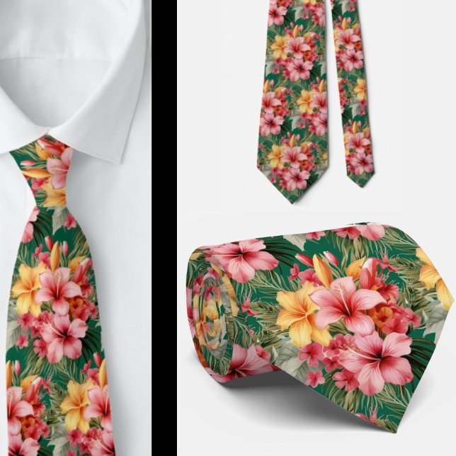 Tropical Hibiscus Flowers Summer Neck Tie (Creator Uploaded)