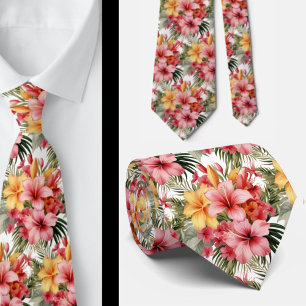 Tropical Hibiscus Flowers Summer Neck Tie