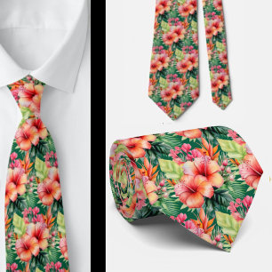Tropical Hibiscus Flowers Summer Neck Tie