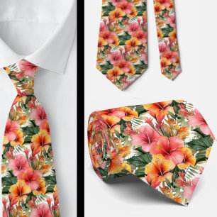 Tropical Hibiscus Flowers Summer Neck Tie