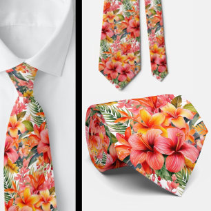 Tropical Hibiscus Flowers Summer Neck Tie
