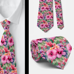 Tropical Hibiscus Flowers Summer Neck Tie