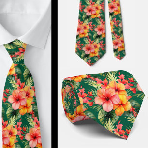 Tropical Hibiscus Flowers Summer Neck Tie