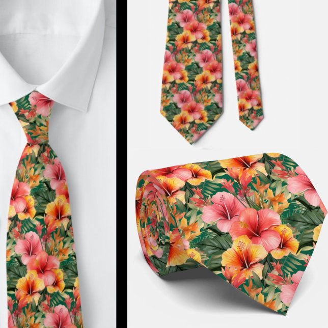 Tropical Hibiscus Flowers Summer Neck Tie (Creator Uploaded)