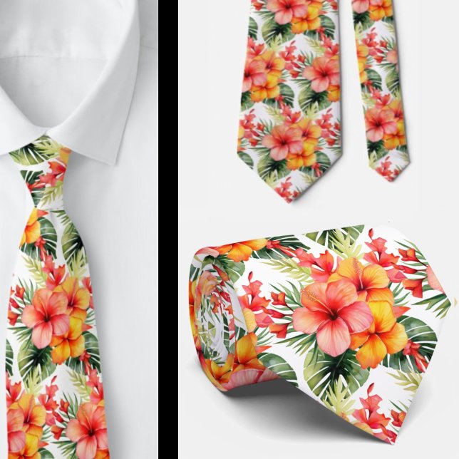 Tropical Hibiscus Flowers Summer Neck Tie (Creator Uploaded)