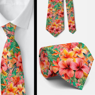 Tropical Hibiscus Flowers Summer Neck Tie