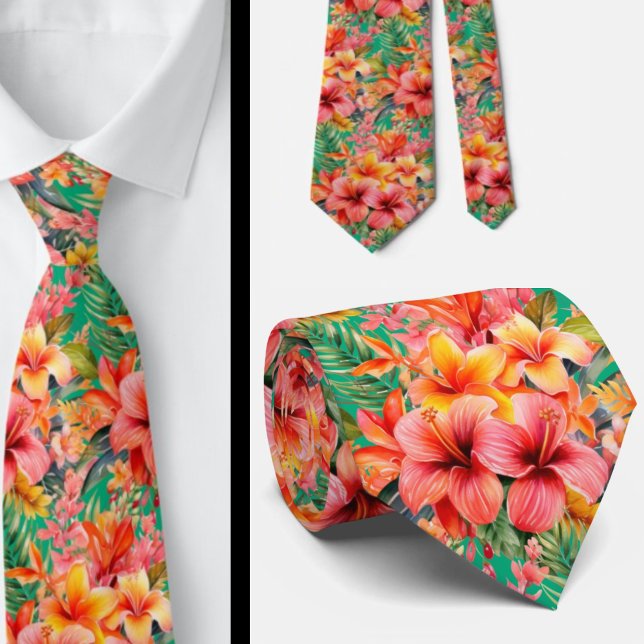 Tropical Hibiscus Flowers Summer Neck Tie (Creator Uploaded)