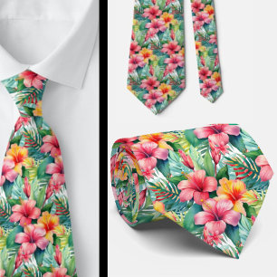 Tropical Hibiscus Flowers Summer Neck Tie