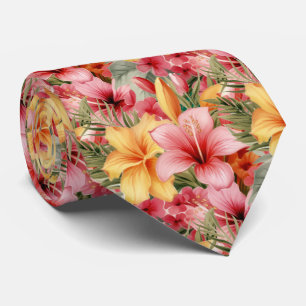 Tropical Hibiscus Flowers Summer Neck Tie