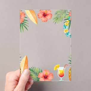 Tropical Hibiscus Frame Aloha Vibes Acrylic Invitations