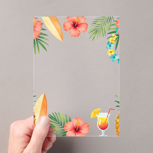 Tropical Hibiscus Frame Aloha Vibes Acrylic Invitations (Insitu (Handheld))