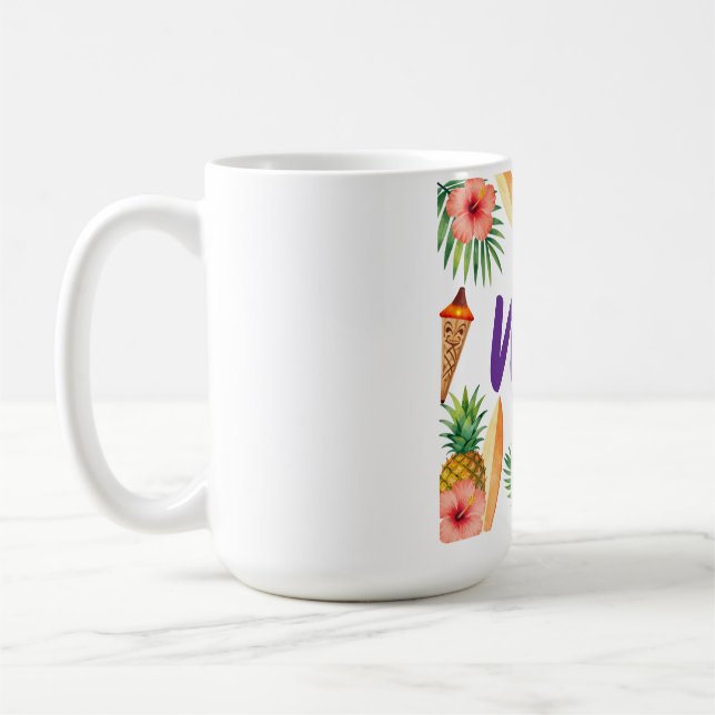 Tropical Hibiscus Frame Aloha Vibes Coffee Mug (Left)