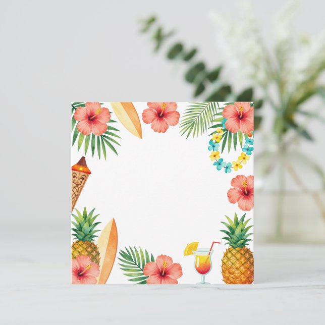 Tropical Hibiscus Frame Aloha Vibes Invitation (Standing Front)