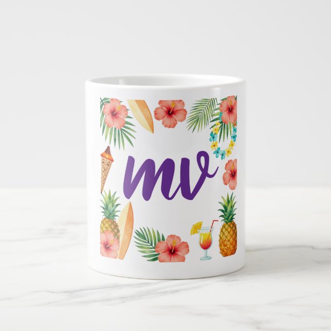 Tropical Hibiscus Frame Aloha Vibes Large Coffee Mug (Front)
