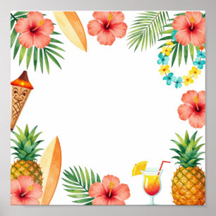 Tropical Hibiscus Frame Aloha Vibes Poster