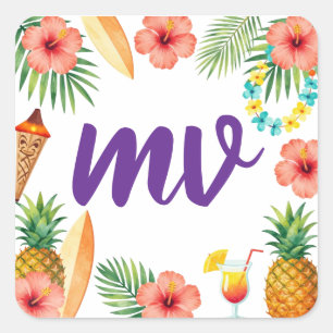 Tropical Hibiscus Frame Aloha Vibes Square Sticker