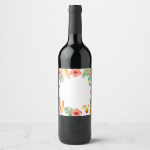 Tropical Hibiscus Frame Aloha Vibes Wine Label