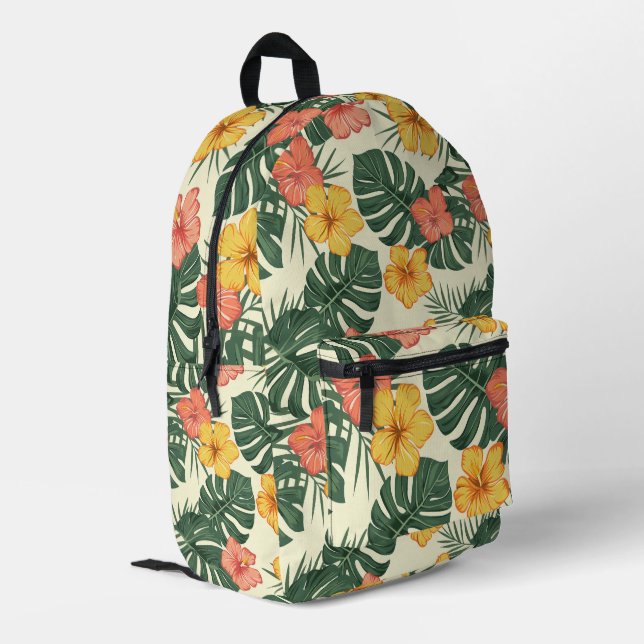 Tropical Hibiscus Garden Printed Backpack (Back Corner Left)