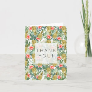 Tropical Hibiscus Gold Pineapples Floral thank you Card