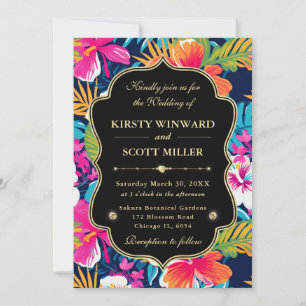 Tropical Hibiscus Gold Wedding Invitation