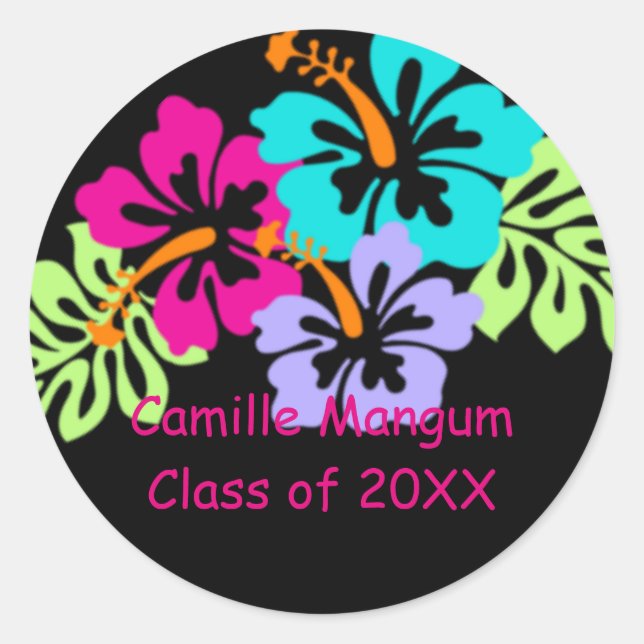 Tropical Hibiscus - Graduation Circle Stickers (Front)