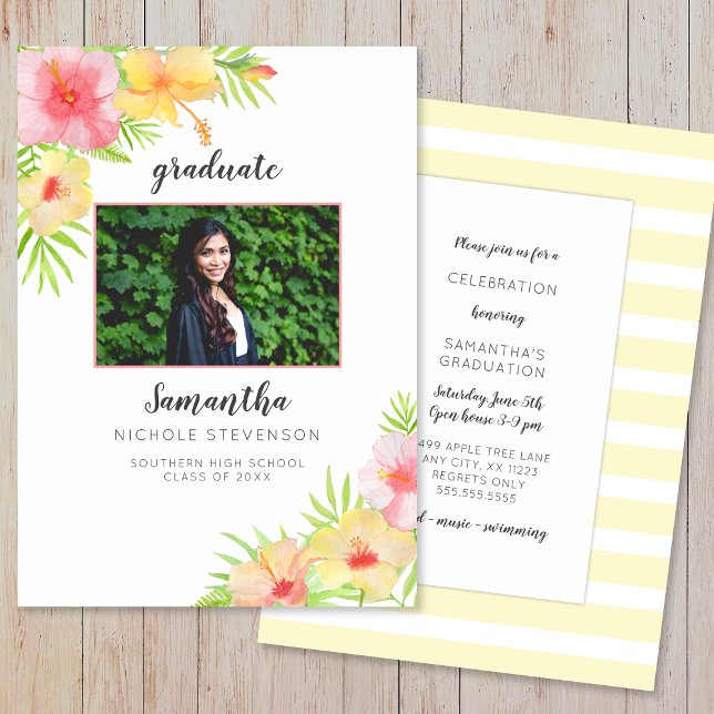 Tropical Hibiscus Graduation party invitations (Creator Uploaded)