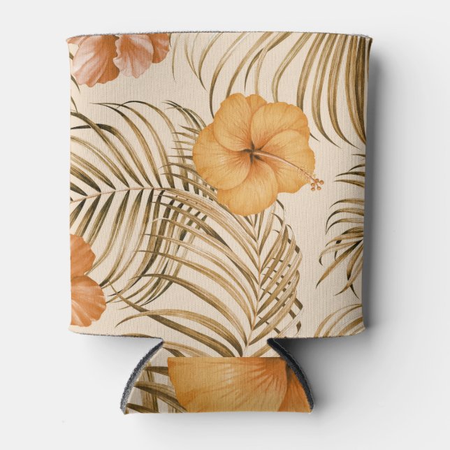 Tropical Hibiscus: Hand Drawn Pattern. Can Cooler (Front)