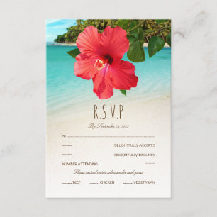 Tropical Hibiscus Hawaiian Beach Themed Wedding RSVP Card