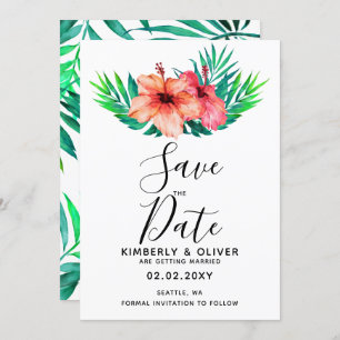 Tropical Hibiscus Hawaiian Beach Wedding Invitation