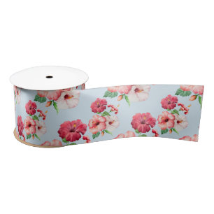 Tropical Hibiscus Hawaiian Floral Customisable Satin Ribbon