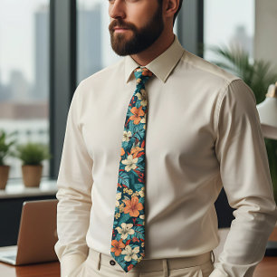 Tropical hibiscus Hawaiian Plumeria flowers Tie