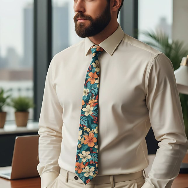 Tropical hibiscus Hawaiian Plumeria flowers Tie (Creator Uploaded)