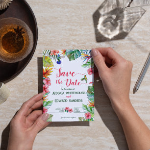 Tropical Hibiscus Hawaiian Wedding Save The Date 