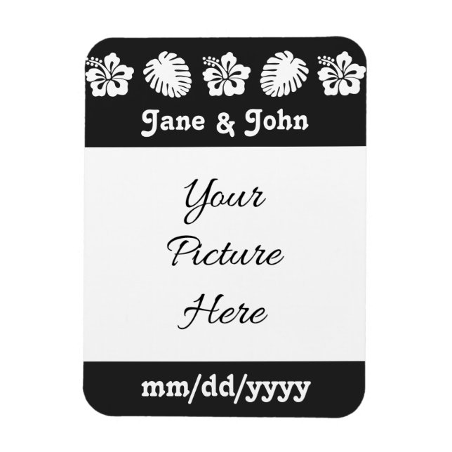 Tropical Hibiscus in Black Save-the-Date Magnet (Vertical)