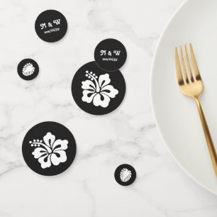 Tropical Hibiscus in Black Table Confetti