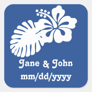 Tropical Hibiscus in Blue Sticker