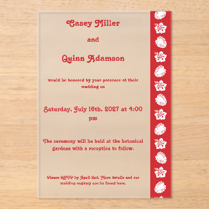 Tropical Hibiscus in Cherry Acrylic Wedding Invitations