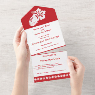 Tropical Hibiscus in Cherry All In One Invitation