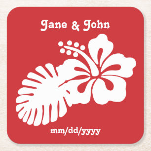 Tropical Hibiscus in Cherry Paper Coaster