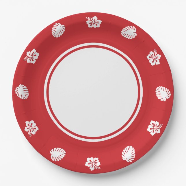 Tropical Hibiscus in Cherry Paper Plate (Front)