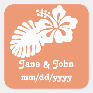Tropical Hibiscus in Coral Sticker