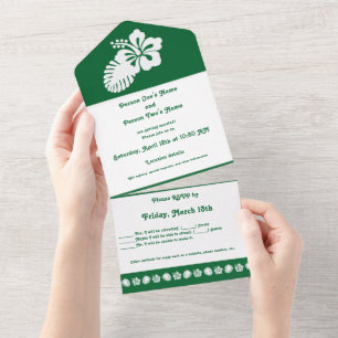 Tropical Hibiscus in Green All In One Invitation